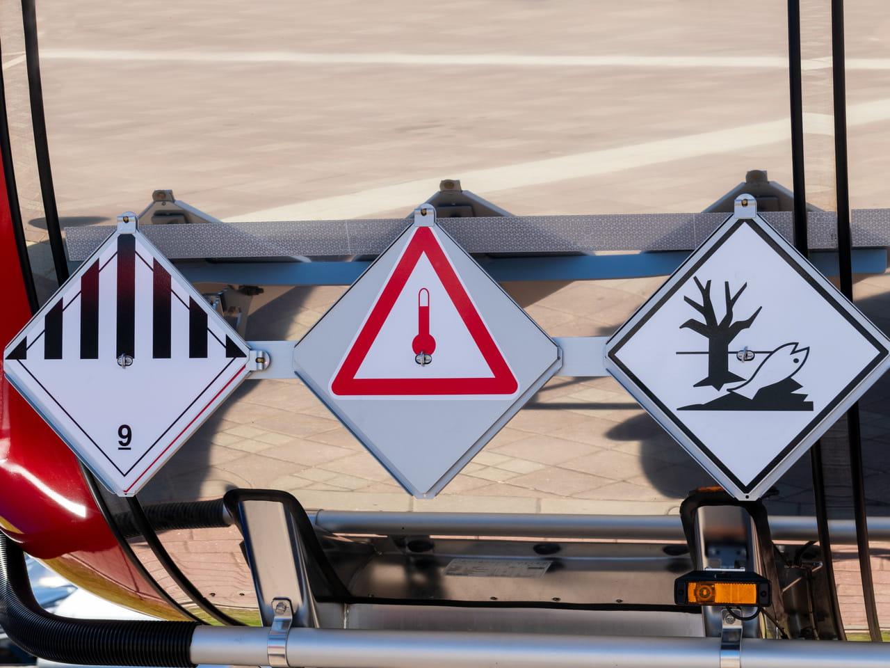 Dangerous goods signs on a truck